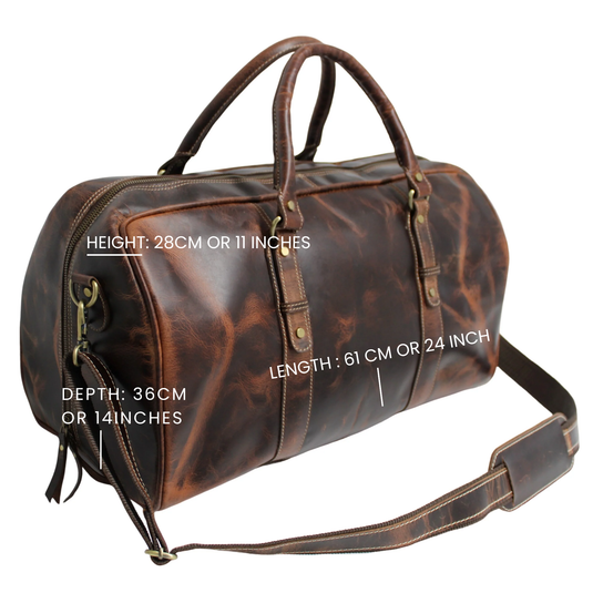 Quality Full Grain Genuine Leather Travel Bag with Adjustable Shoulder Strap. FREE Leather Apple Air-tag Holder.