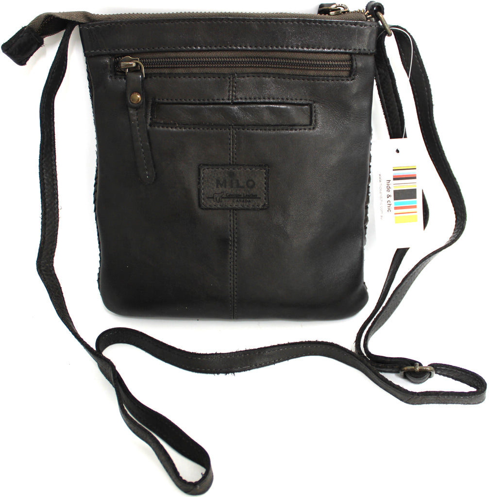 Quality Full Grain Leather Shoulder Bag with Adjustable Shoulder Strap. Colour Black. Style No 1380A