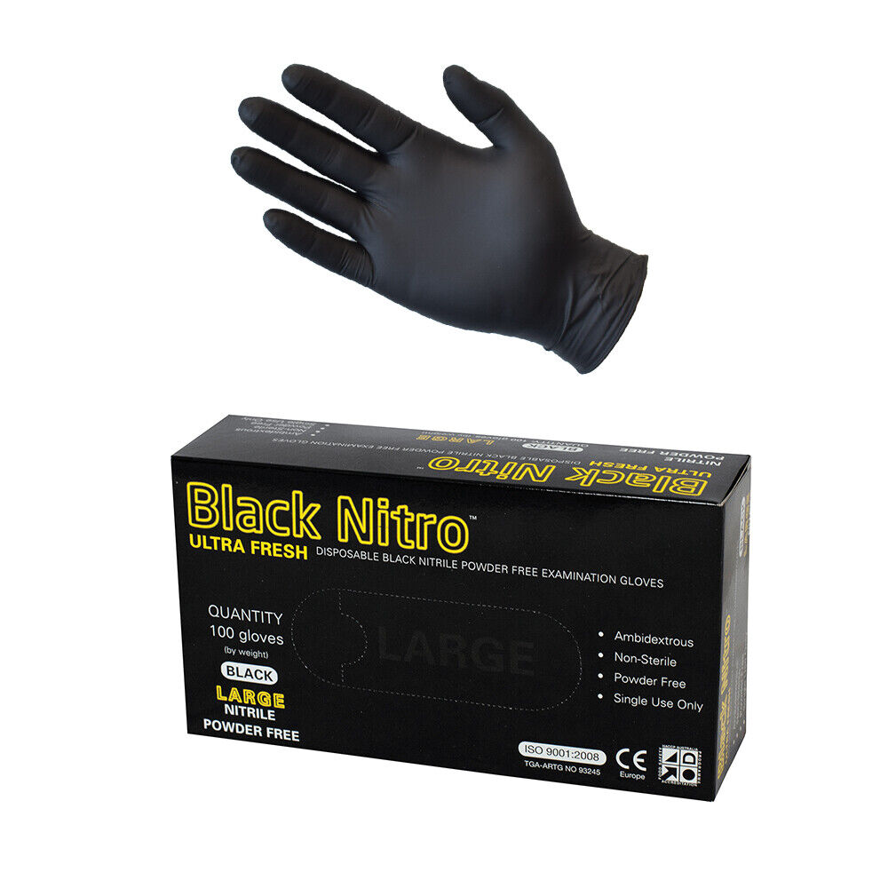 NITRILE BLACK DISPOSABLE GLOVES PACK OF 100 STYLE 468460