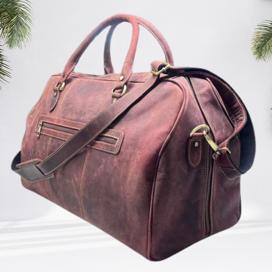 Quality Full Grain Genuine Leather Travel Bag with Adjustable Shoulder Strap. FREE Leather Apple Air-tag Holder Style 81007.