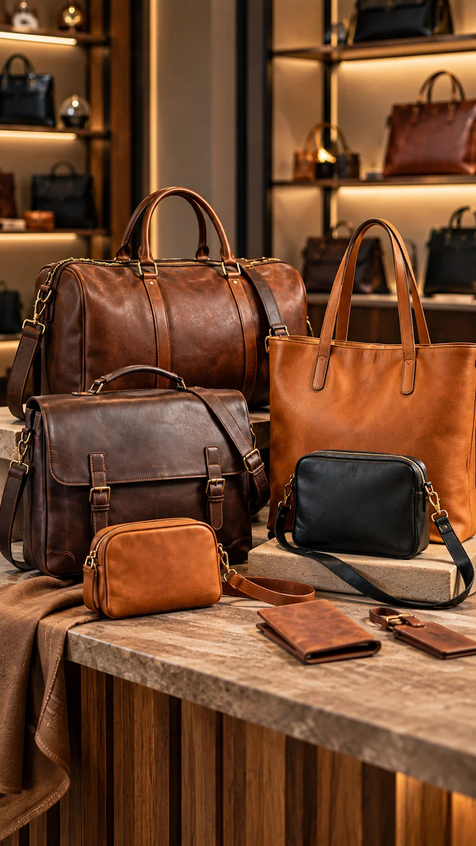 Full grain leather travel bag and laptop bag from the Hide & Chic wholesale range