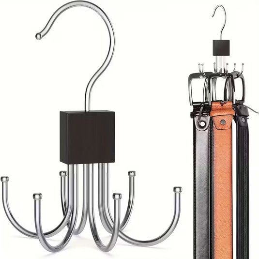 Functional Rotating 6-Claw Hook: Coat, Hat, Scarf, Wardrobe Storage Hanger - Door Hanger - Bag Storage Hook - Polished Wood Finish