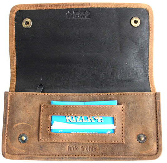 Quality Full Grain Vintage Leather Tobacco Pouch Style: 12035. BROWN. Compact Size.