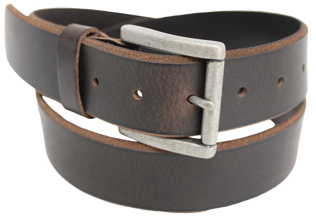 Hide & Chic Full Grain Leather Classic Bevelled Edge Jeans Belt. Colour: Brown.