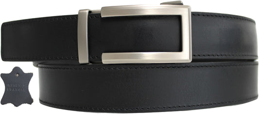 Genuine Leather Ratchet Dress Belt with Automatic Sliding Buckle