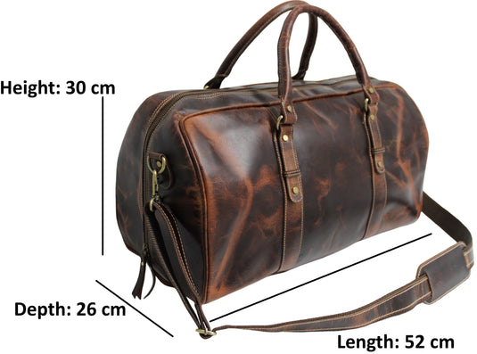 Quality Full Grain Genuine Leather Travel Bag with Adjustable Shoulder Strap. FREE Leather Apple Air-tag Holder.