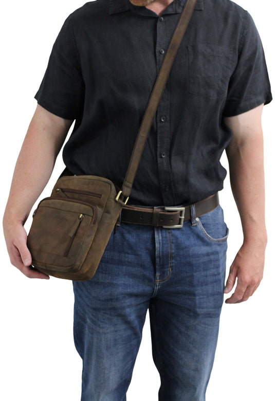 Quality Full Grain Hunter Leather Shoulder/Crossbody Bag. Style No: 51015.