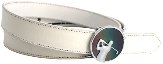 Quality Full Grain Leather Golf Belt. Colour: White. Style: 41044.