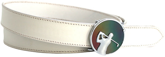 Quality Full Grain Leather Golf Belt. Colour: White. Style: 41044.