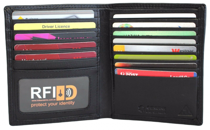 RFID Security Lined Leather Wallet Quality Full Grain Cow Hide Leather. Black. Style: 11026. Hide & Chic