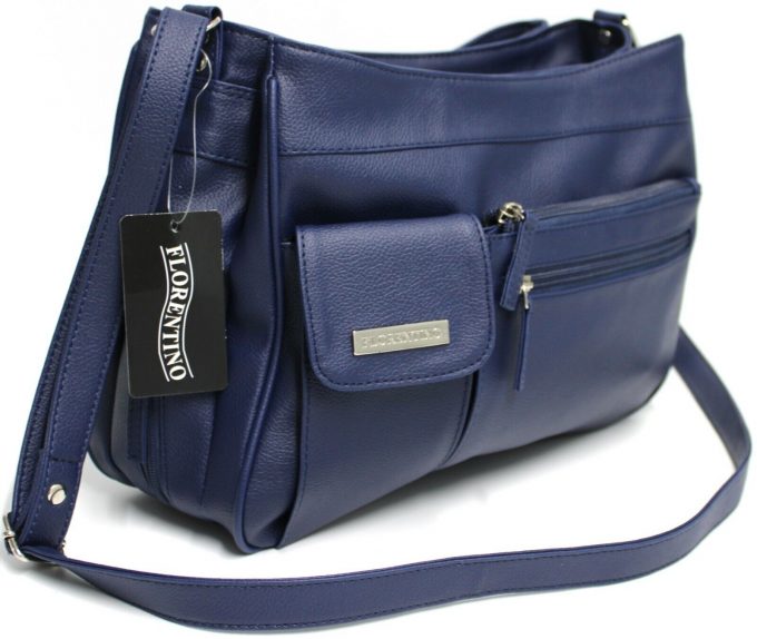 Florentino Multi Compartment Handbag with Adjustable Shoulder Strap. In Black, Navy, Taupe and Bone. Style No: 3265