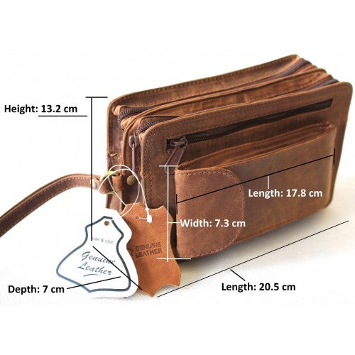 Hide & Chic Full Grain Hunter Leather Men’s Clutch Bag. Style No 52009
