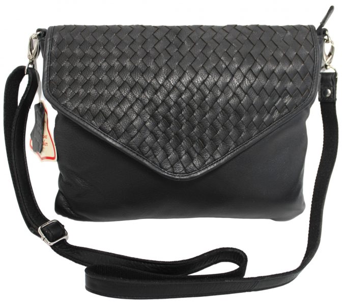 Hide & Chic Black Genuine Leather Handbag/Shoulder Bag. Style No: 61035
